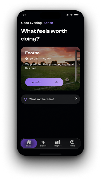 Hourcess suggesting Football for 60 minutes